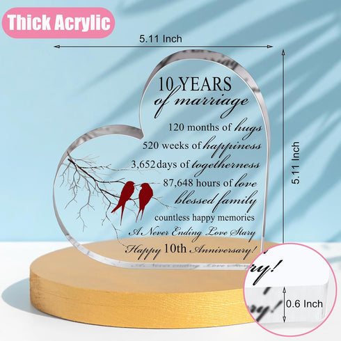 10 Year Anniversary Acrylic Heart Table Centerpiece